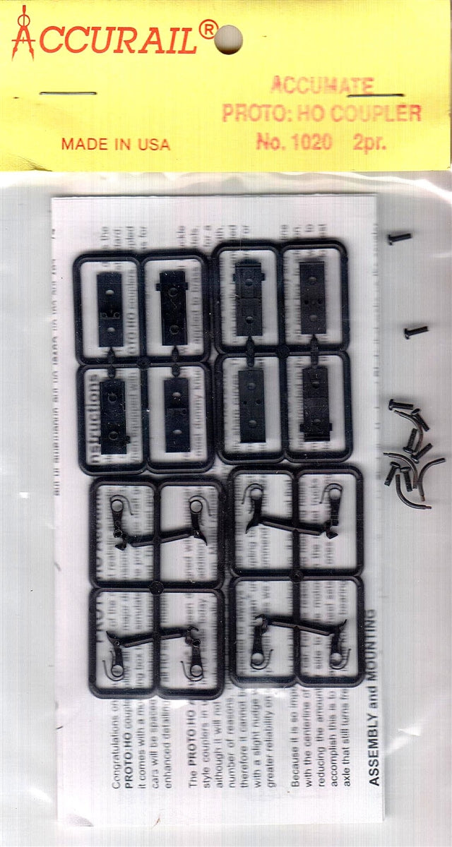 Accurail HO 1020 Accumate Proto Couplers Kit with Draft Gear Boxes and Screws (2 Pair)