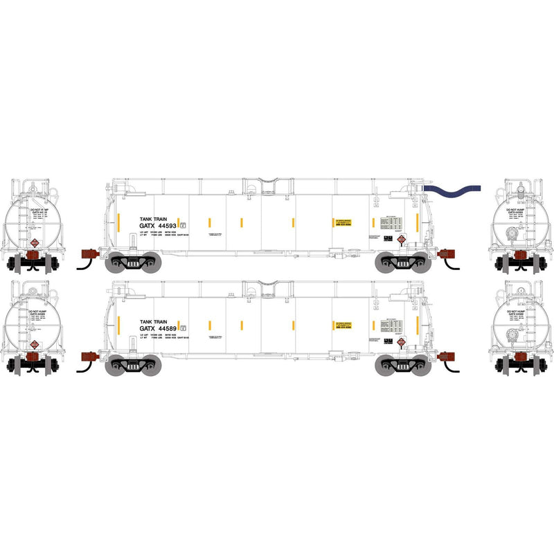 PREORDER Athearn ATH-1796 N TankTrain A/B, GATX White #44582 / #44592 (2)