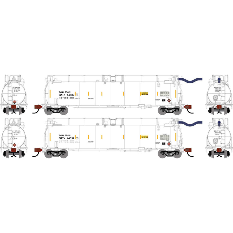 PREORDER Athearn ATH-1796 N TankTrain A/B, GATX White #44582 / #44592 (2)