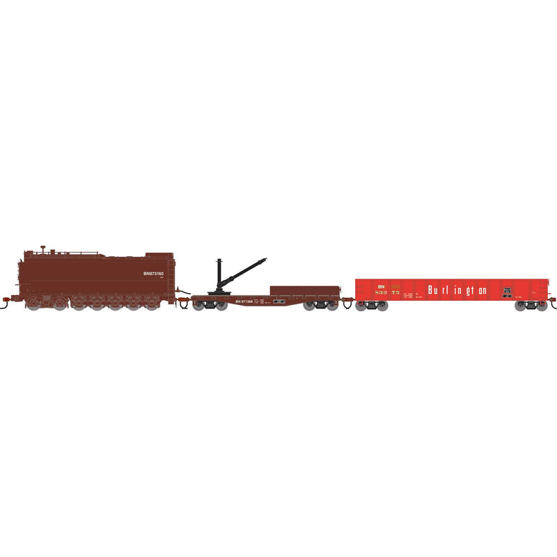 PREORDER Athearn ATH-1817 HO MOW Set, BN Fuel Oil Tank Car #973160/Derrick Car #971368/52' Mill Gondola #83375 (3)