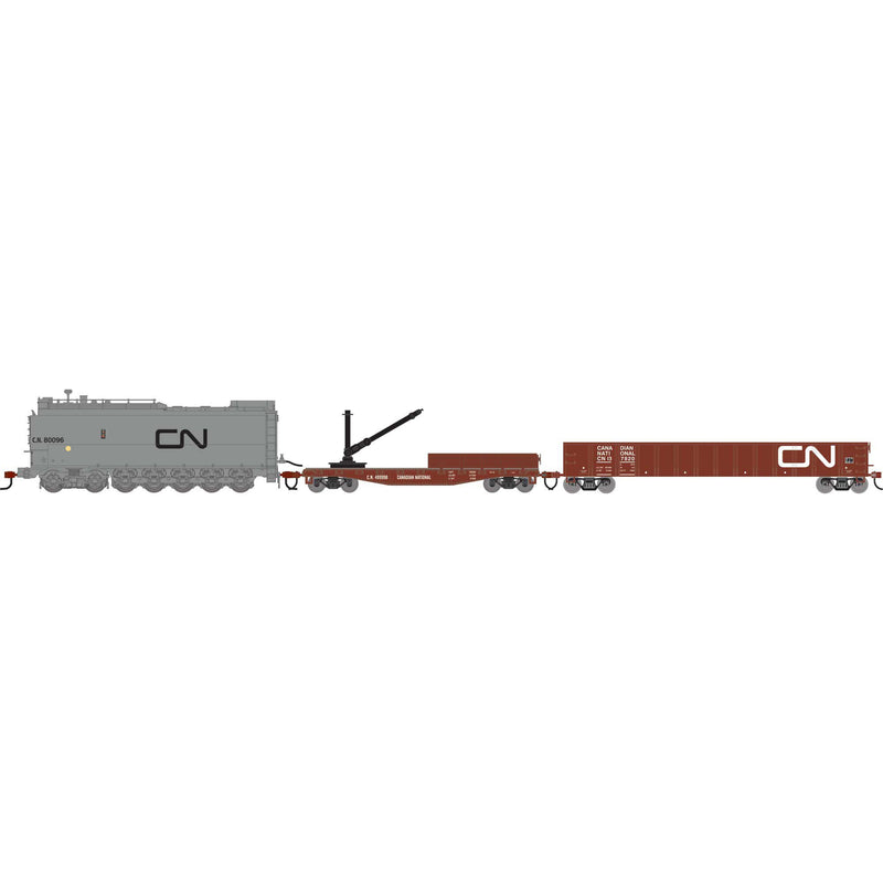 PREORDER Athearn ATH-1819 HO MOW Set, CN Fuel Oil Tank Car #80096/Derrick Car #499998/52' Mill Gondola #137820 (3)