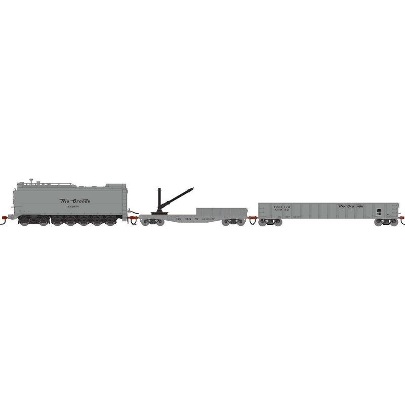 PREORDER Athearn ATH-1820 HO MOW Set, DRGW Fuel Oil Tank Car #AX-2958/Derrick Car #AX-21677/52' Mill Gondola #X3972 (3)