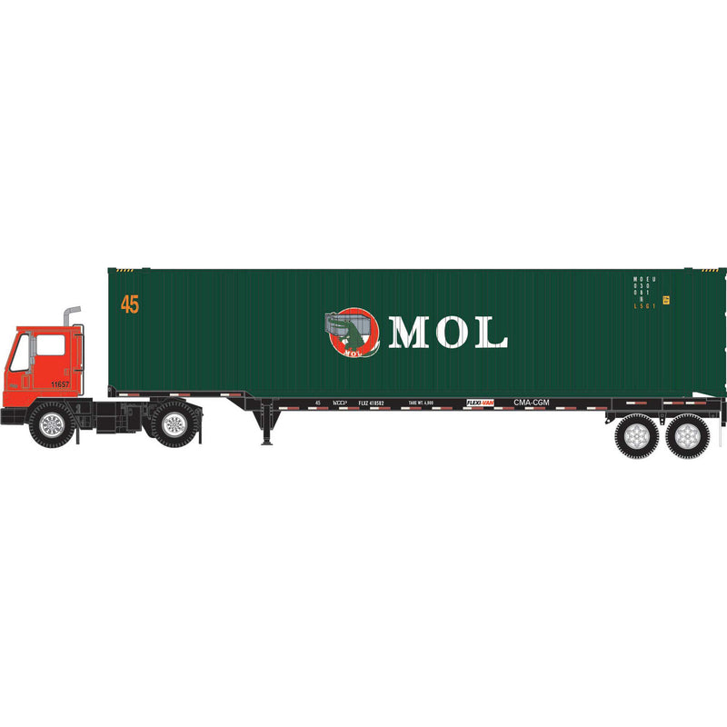 PREORDER Athearn ATH-1823 HO MOEU Set, 45' Container #030081 8/45' Chassis #418582/Yard Tractor #11657 (3)