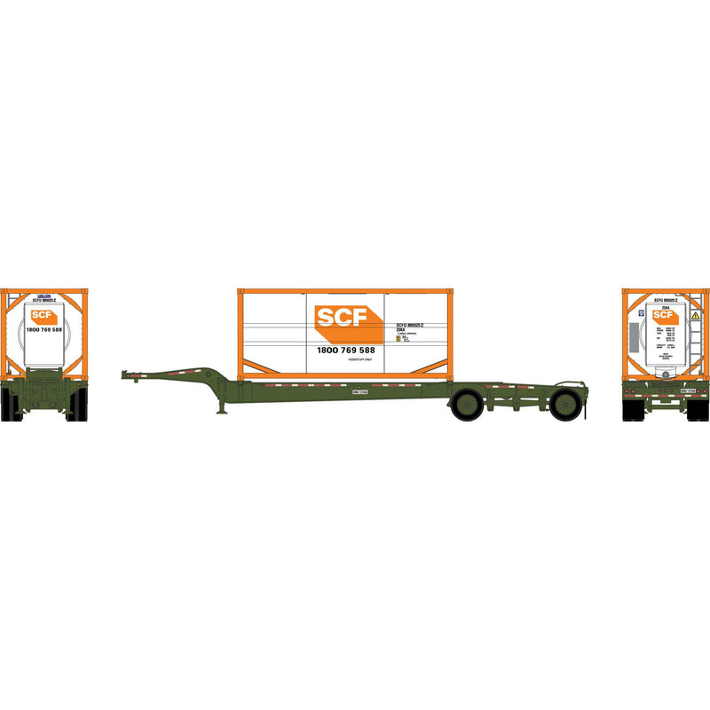 PREORDER Athearn ATH-2115 HO Drop-Frame Spread-Axle Chassis w/Container, Chassis- Green #122456; Container- SCFU #885025 2