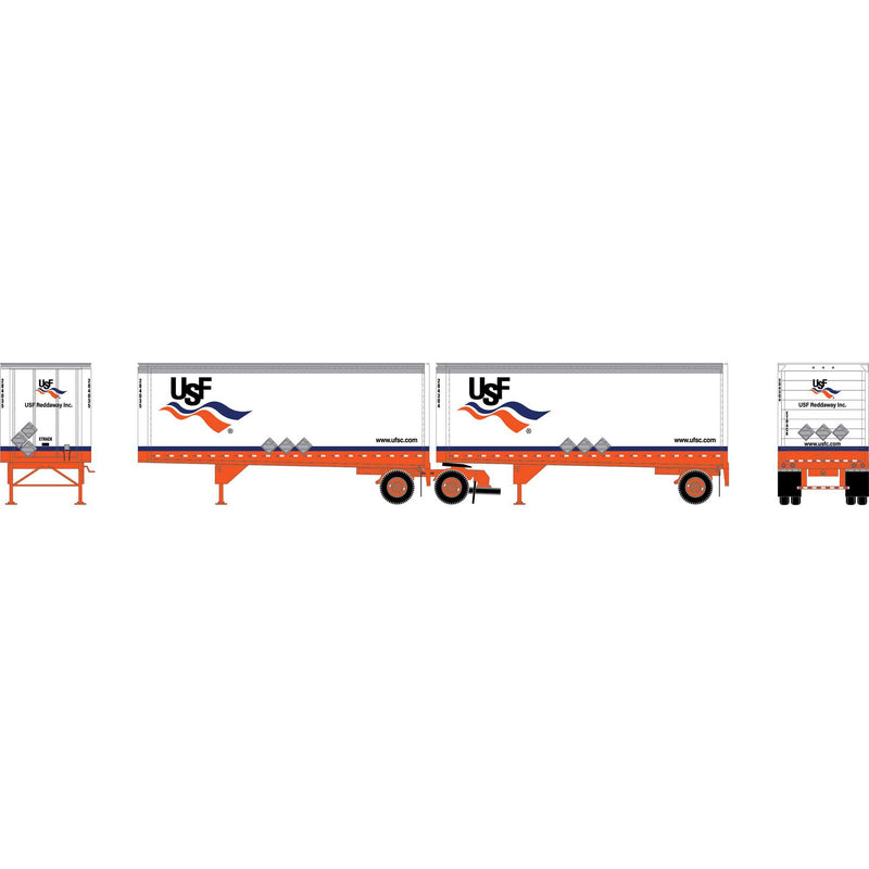 PREORDER Athearn ATH-2457 HO 28' Wedge Trailers w/Dolly, USF Trailers #284035/284304; Dolly #32104