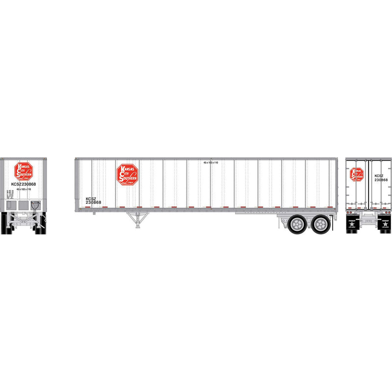PREORDER Athearn HO ATH-2608 45ft Fruehauf Z-Van Smooth Side Trailer, Kansas City Southern
