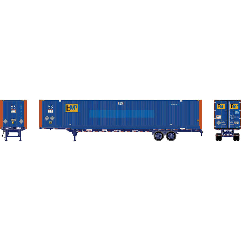 PREORDER Athearn HO ATH-2651 53ft Chassis with 53ft Jindo Container, Pacer StackTrain with EMP Container