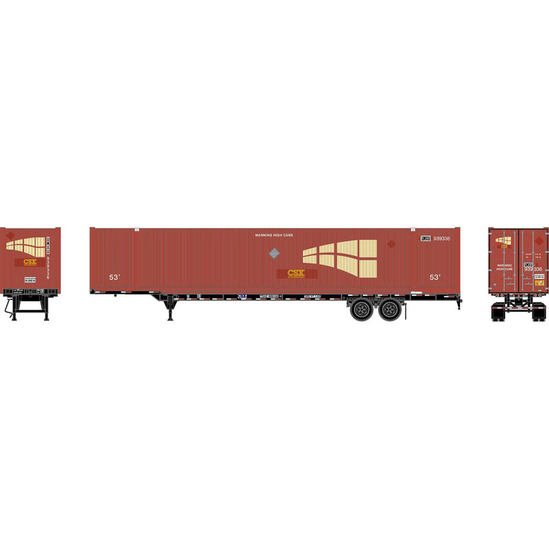 PREORDER Athearn HO ATH-2654 53ft Chassis with 53ft Jindo Container, CSX with UMXU Container