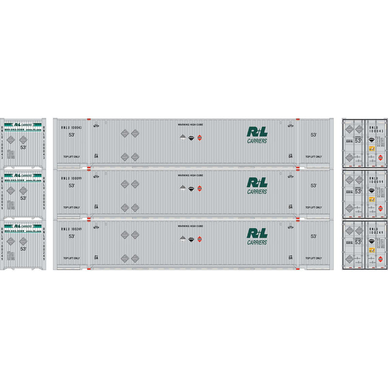 PREORDER Athearn HO ATH-2658 53ft Jindo Container, R + L Carriers (3-Pack)