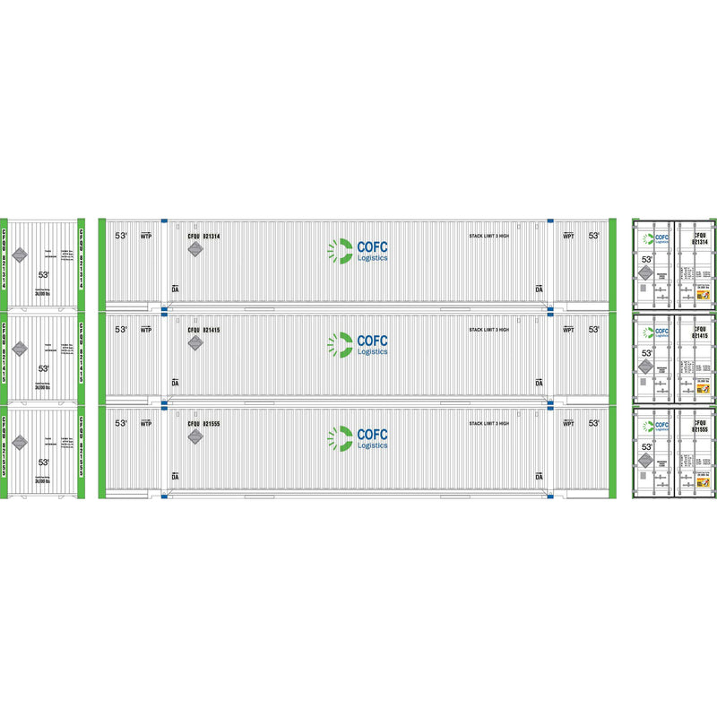 PREORDER Athearn HO ATH-2662 53ft Jindo Container, COFC Logistics (3-Pack)