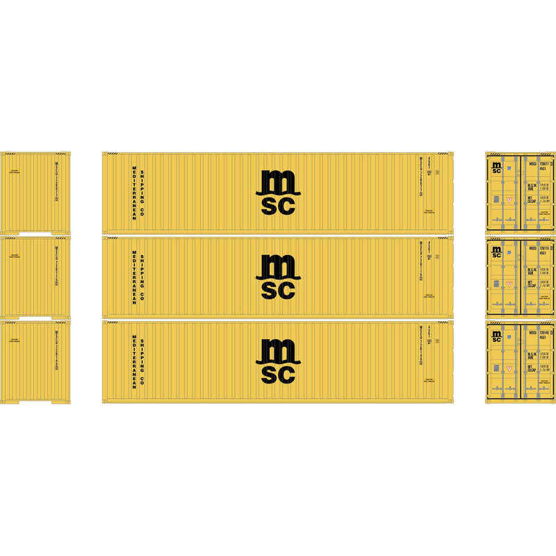 PREORDER Athearn HO 2702 40' Corrugated High-Cube Containers, Mediterranean Shipping Company