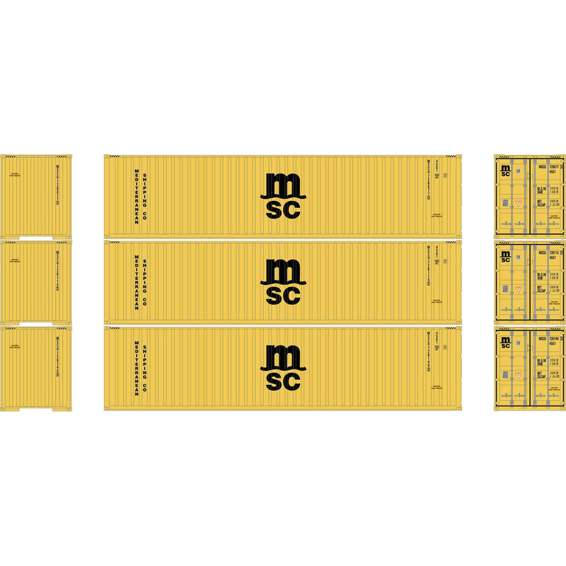 PREORDER Athearn N 2710 40' Corrugated High-Cube Containers, Mediterranean Shipping Company
