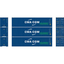 PREORDER Athearn HO 2707 40' Corrugated High-Cube Containers, CMA CGM