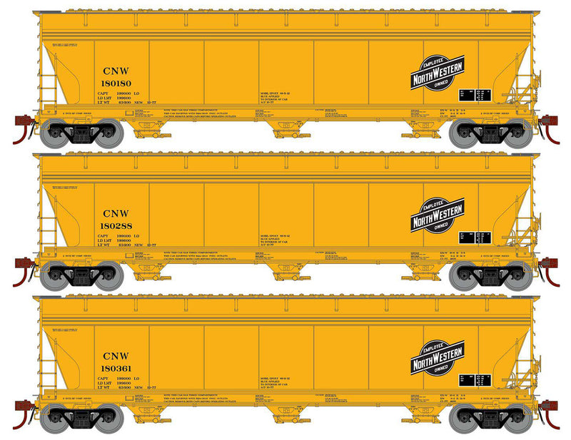 Athearn Genesis HO G15853 ACF 4600 3-Bay CF Hoppers, Chicago and North Western