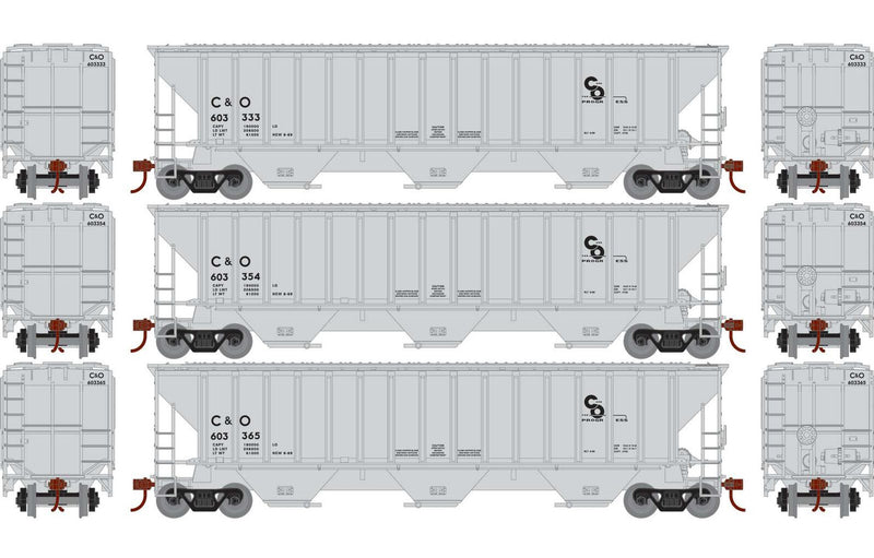 Athearn HO 22269 PS4740 Covered Hoppers, Chesapeake and Ohio (3)