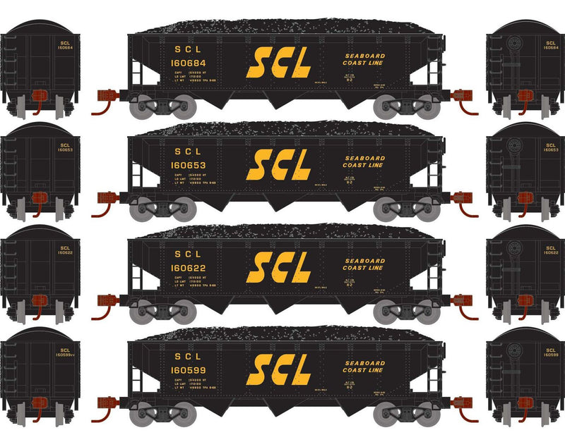 Athearn N 28577 40' Offset Coal Hoppers with Loads, Seaboard Coast Line