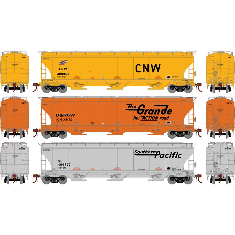 PREORDER Athearn Genesis ATHG-1062 HO GEN Trinity 5161 Covered Hopper, UP Fallen Flags Legendary Liveries CNW #480063/DRGW #10438/SP #496877 (3)