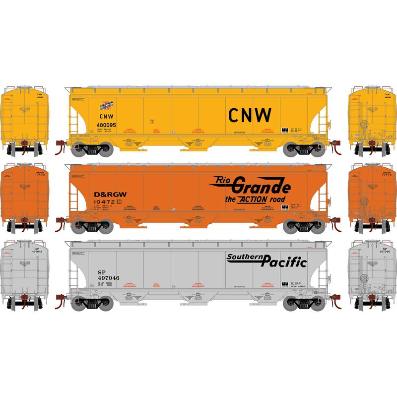 PREORDER Athearn Genesis ATHG-1063 HO GEN Trinity 5161 Covered Hopper, UP Fallen Flags Legendary Liveries CNW #480095/DRGW #10472/SP #497046 (3)