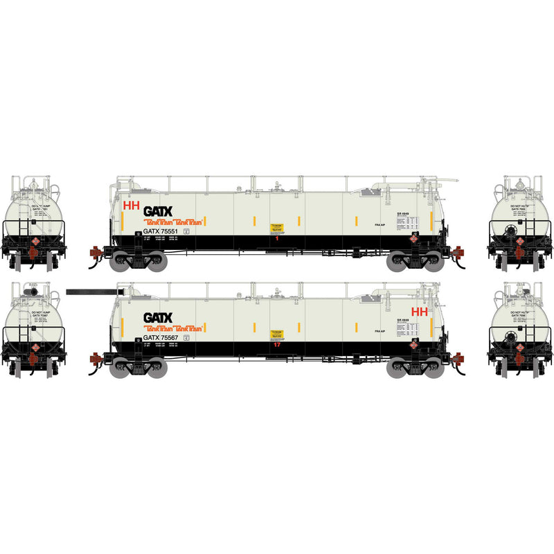 PREORDER Athearn Genesis ATHG-1326 HO TankTrain A/B, GATX White/Black