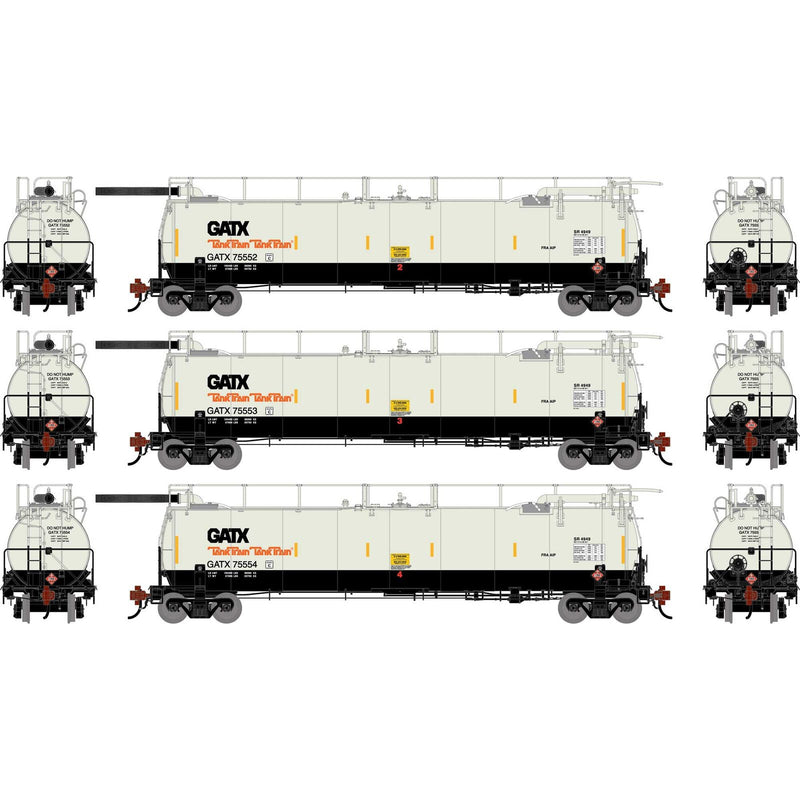 PREORDER Athearn Genesis ATHG-1328 HO TankTrain Intermediate, GATX White/Black #75555 / #75556 / #75557