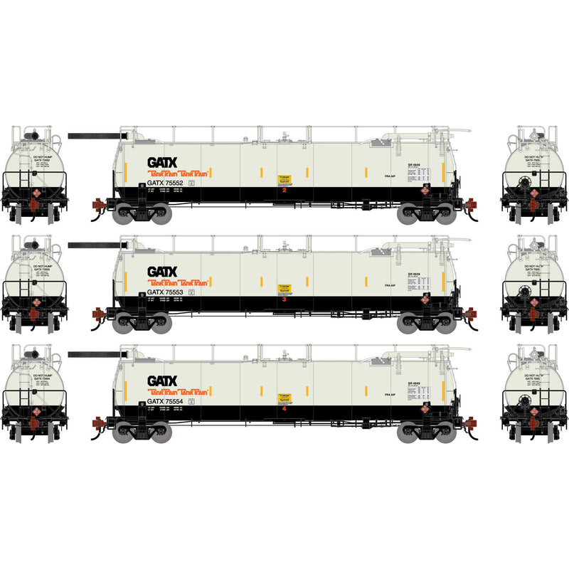 PREORDER Athearn Genesis ATHG-1327 HO TankTrain Intermediate, GATX White/Black