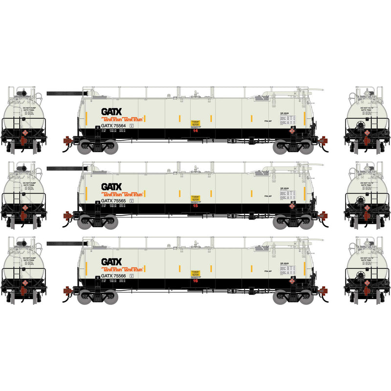 PREORDER Athearn Genesis ATHG-1331 HO TankTrain Intermediate, GATX White/Black #75564 / #75565 / #75566