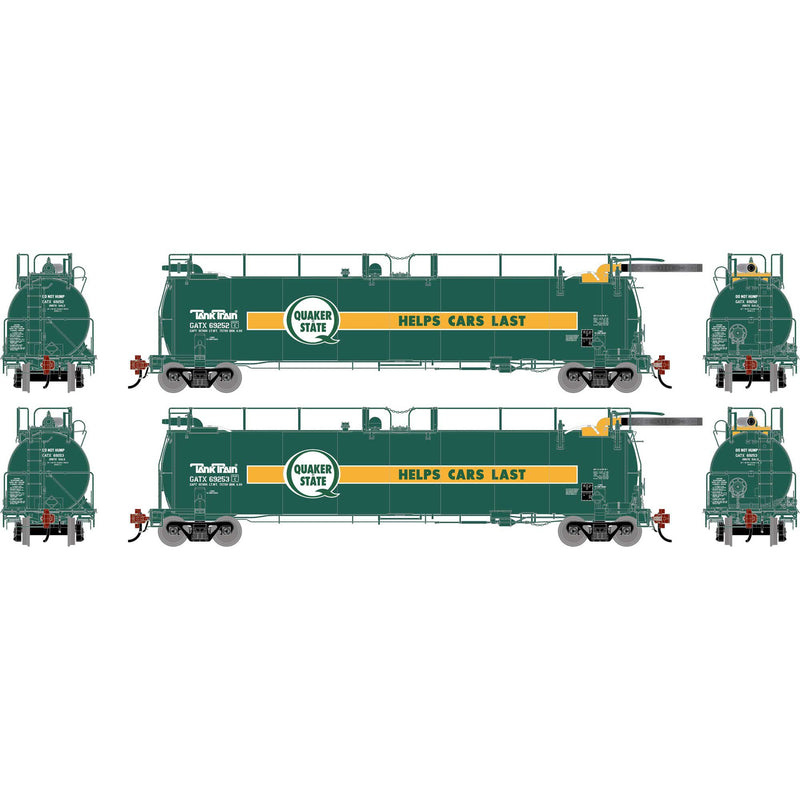 PREORDER Athearn Genesis ATHG-1334 HO TankTrain A/A, GATX Quaker State #69252 / #69253