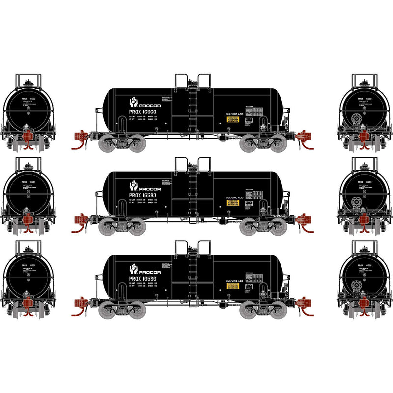 PREORDER Athearn Genesis ATHGN15320 N 13,600-Gallon Acid Tank, PROX/Black (3)