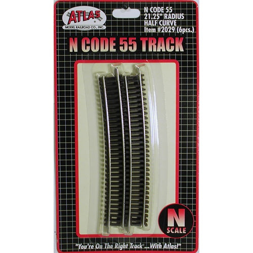 Atlas N 2029 Code 55 Track 21.25" Radius, 1/2 Curve (6)