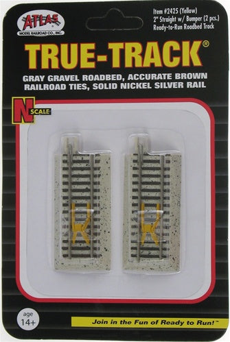 Atlas N 2425 Code 65 True-Track 2" Straight Ready to Run Roadbed with Yellow Bumper (2)