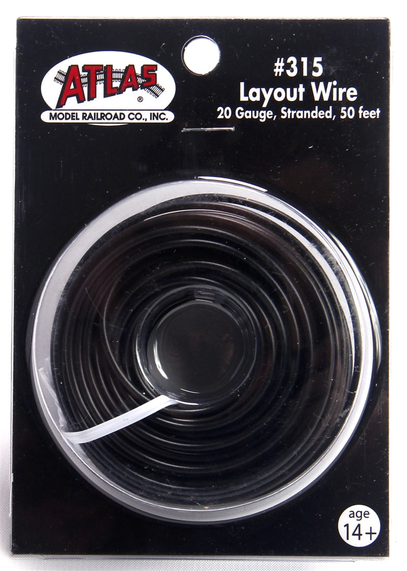 Atlas 315 50' Black 20 Gauge Stranded Layout Wire