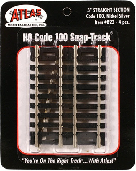 Atlas HO 823 Code 100 3" Straight Snap-Track (4)