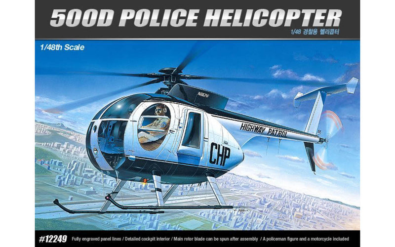 Academy Models 12249 HUGHES 500D POLICE COPTER -- Plastic Model Helicopter Kit -- 1/48 Scale