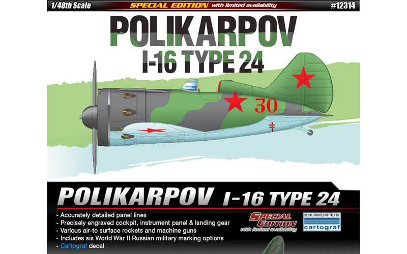 Academy Models 12314 Polikarpov I-16 Type 24 -- Plastic Model Airplane Kit -- 1/48 Scale