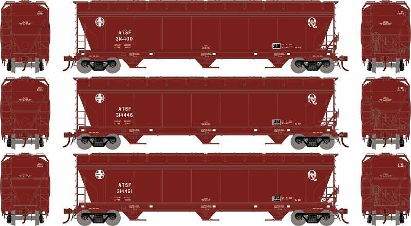 Athearn Genesis HO G15433 ACF 4600 3-Bay Centerflow Hoppers, Atchison Topeka and Santa Fe (3)