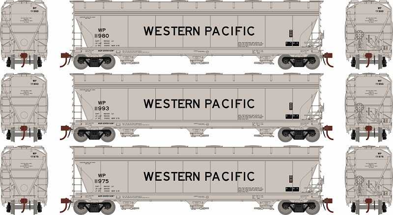 Athearn Genesis HO G15442 ACF 4600 3-Bay Centerflow Hoppers, Western Pacific (3)