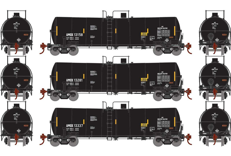 Athearn HO 16407 16,000 Gallon Clay Tank Cars, AMOX (3)