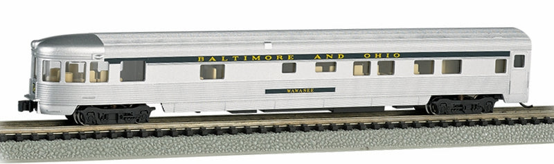 Bachmann N 14553 85' Streamline Fluted-Side 3-2 Observation Car, Baltimore and Ohio "Wawasee" (Lighted)