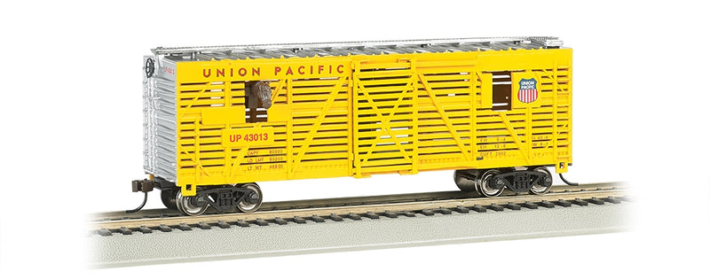 Bachmann HO 19701 40' Animated Stock Car with Horses, Union Pacific