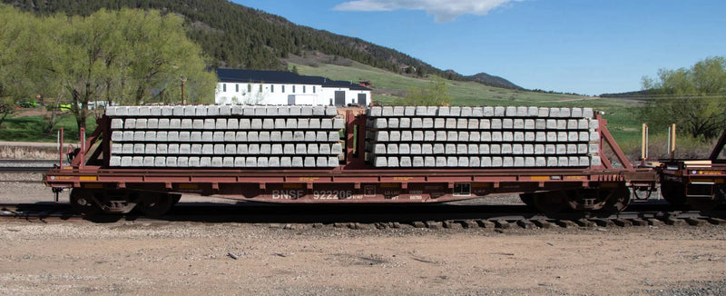 Rapido 138302A HO Class F30D 50' Concrete Tie Car w/Load - Ready to Run -- BNSF Railway (brown)