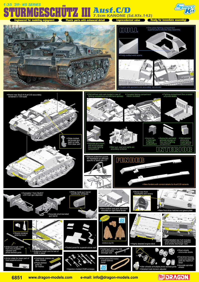 Dragon Models DML 6851 1/35 STURMGESCHUTZ 7.5cm KANONE (Sd.Kfz.142) Ausf.C/D (Smart Kit)