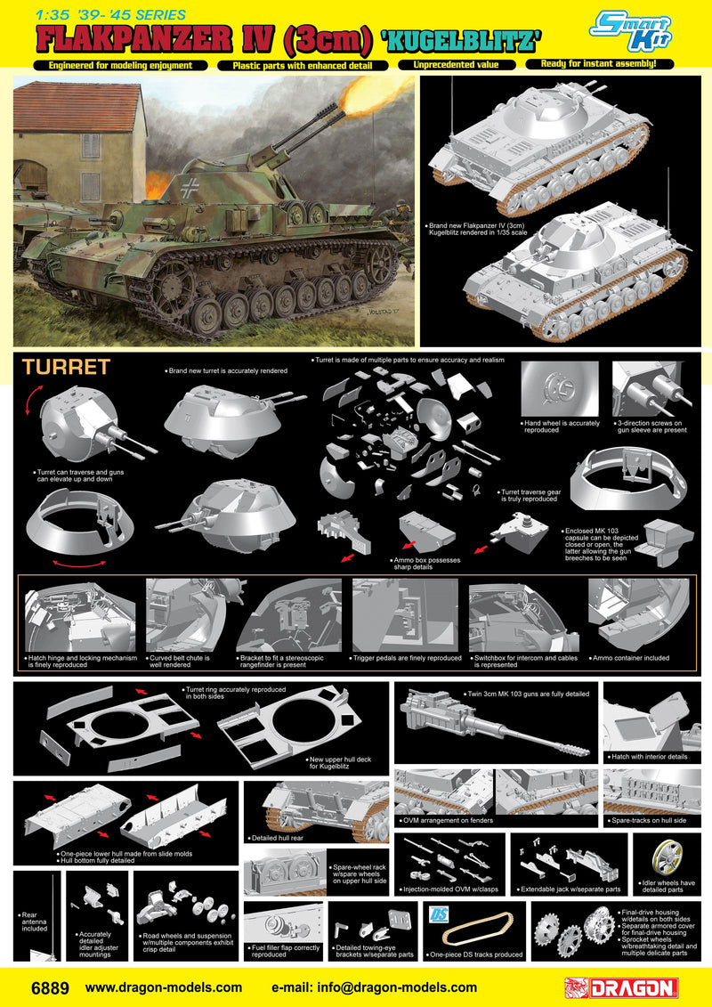 Dragon Models DML 6889 Flakpanzer IV (3cm) 'Kugelblitz' (Smart Kit)