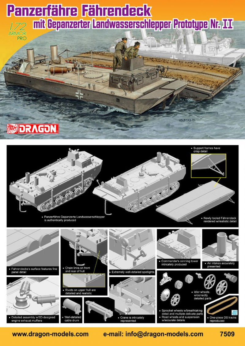 Dragon Models DML 7509 1/72 PanzerfÃƒÂ¤hre FÃƒÂ¤hrendeck mit Gepanzerter Landwasserschlepper Prototype Nr. II