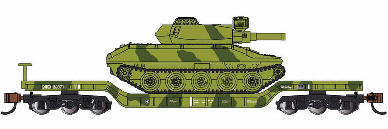 Bachmann N 71388 52' Center-Depressed Flat Car with Sheridan Tank, DODX
