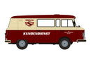 PREORDER Brekina HO 30229 1961-1991 Barkas B 1000 Halbbus Van, Assembled, Simson Kundendienst (maroon, cream, German Lettering)
