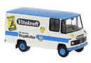 PREORDER Brekina HO 36862 1980s Mercedes-Benz L 406 D Cargo Van, Assembled, Vitakraft (white, blue, black, German Lettering)