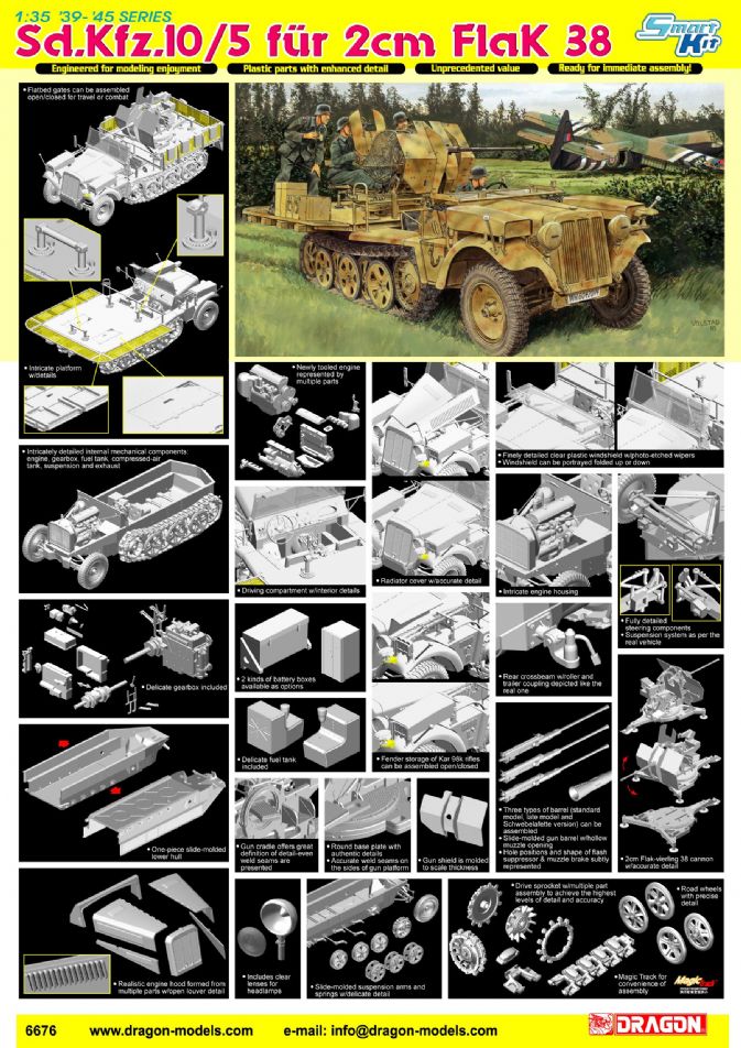 Dragon Models DML 6676 1/35 Sd.Kfz.10/5 fur 2cm FlaK 38