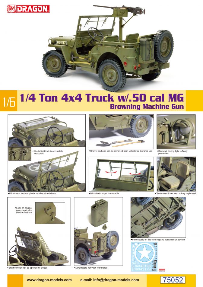 Dragon Models DML 75052 1/6 1/4-Ton 4x4 Truck w/M2 .50-cal Machine Gun