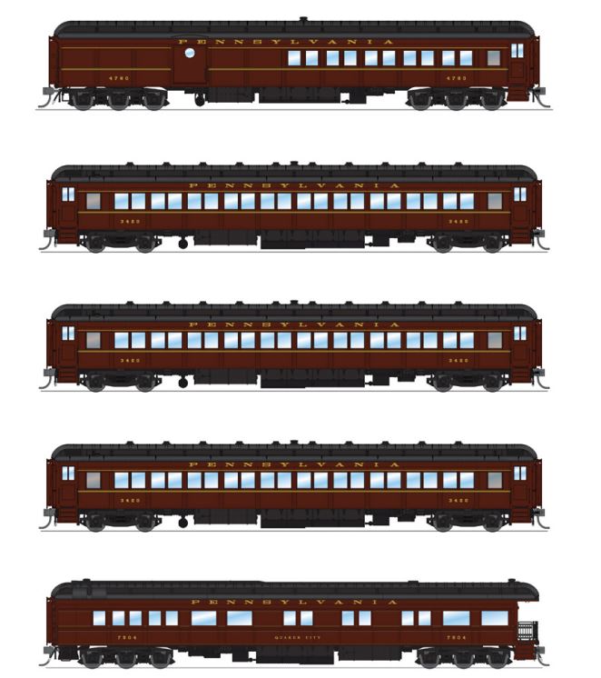 PREORDER BLI 8965 PRR Heavyweight 5-Car Passenger Set, Late 1940's Era, HO (PB70 #4780, P70 #3420, P70 #3575, P70 #3706, Z74d #7504 "Quaker City")