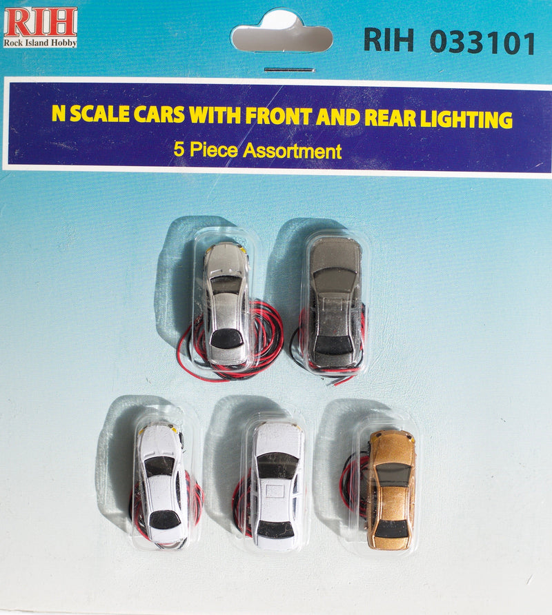 Rock Island Hobby N 033101 Autos with Front & Rear Lighting Assorted (5-Pack)